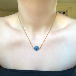 Gold Blue Gemstone Pendant Necklace